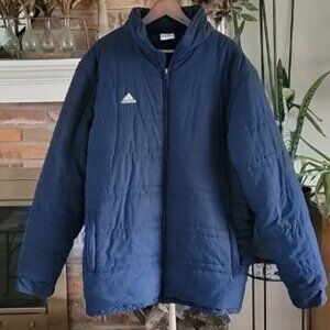 Adidas Mens FIU Soccer Insulated Midlength Full Zip Puffer Jacket Blue Size XL